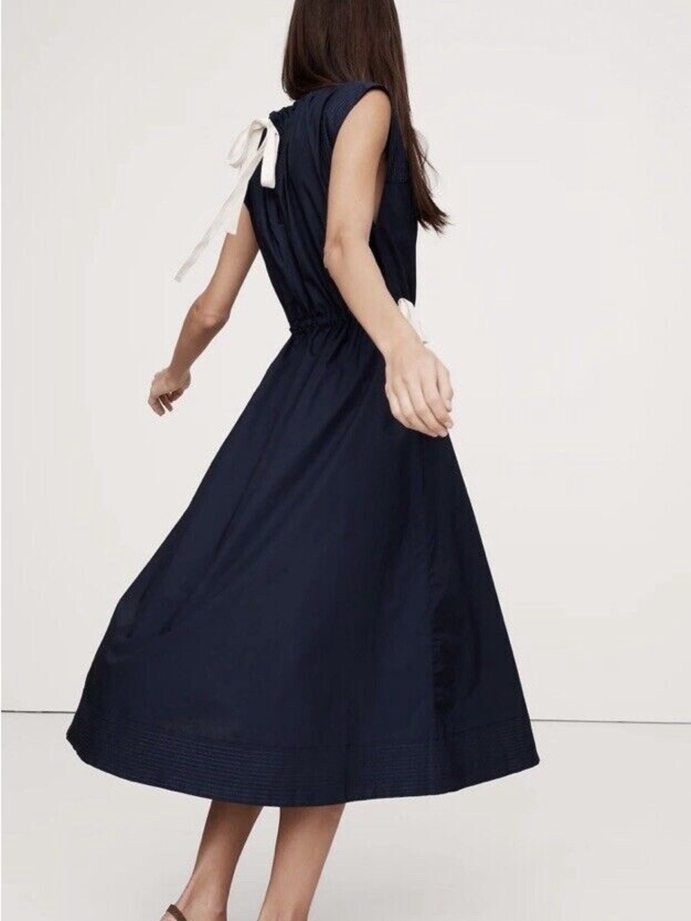 Banana Republic Navy Cotton Poplin Midi Dress 100% Cotton - Picture 8 of 9